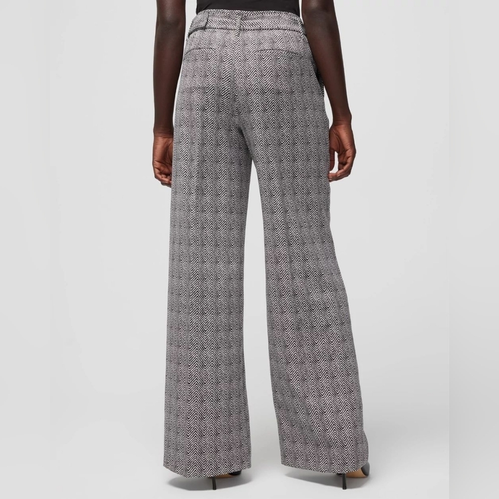 White House Black Market Luna Fluid Wide Leg Black White Pants 12 With Belt WP53 - Picture 2 of 12